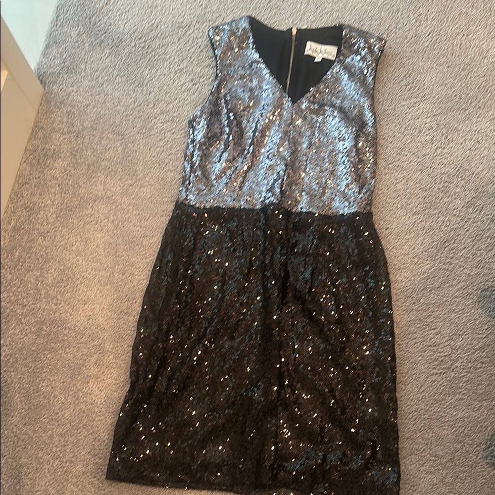Black & Silver Sequin Beaded Mini Dress Nicole Miller designer